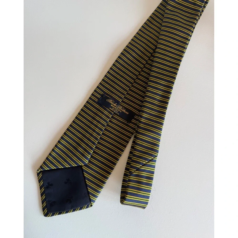 Brooks Brothers Makers Silk Tie Navy Gold Green Repp Stripe Made in USA Mens